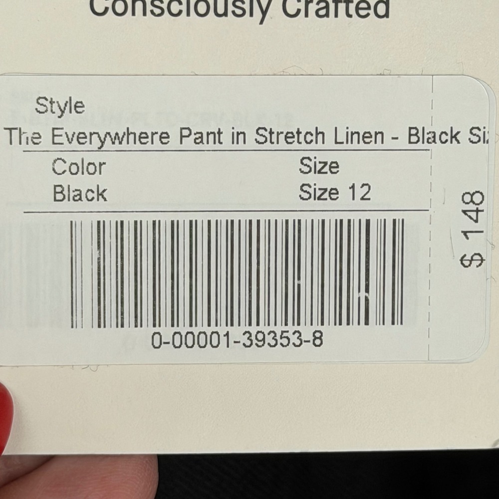 Everlane The Everywhere Pant Women's 12 Black Stretch Linen HR Cropped Barrel - Picture 6 of 9